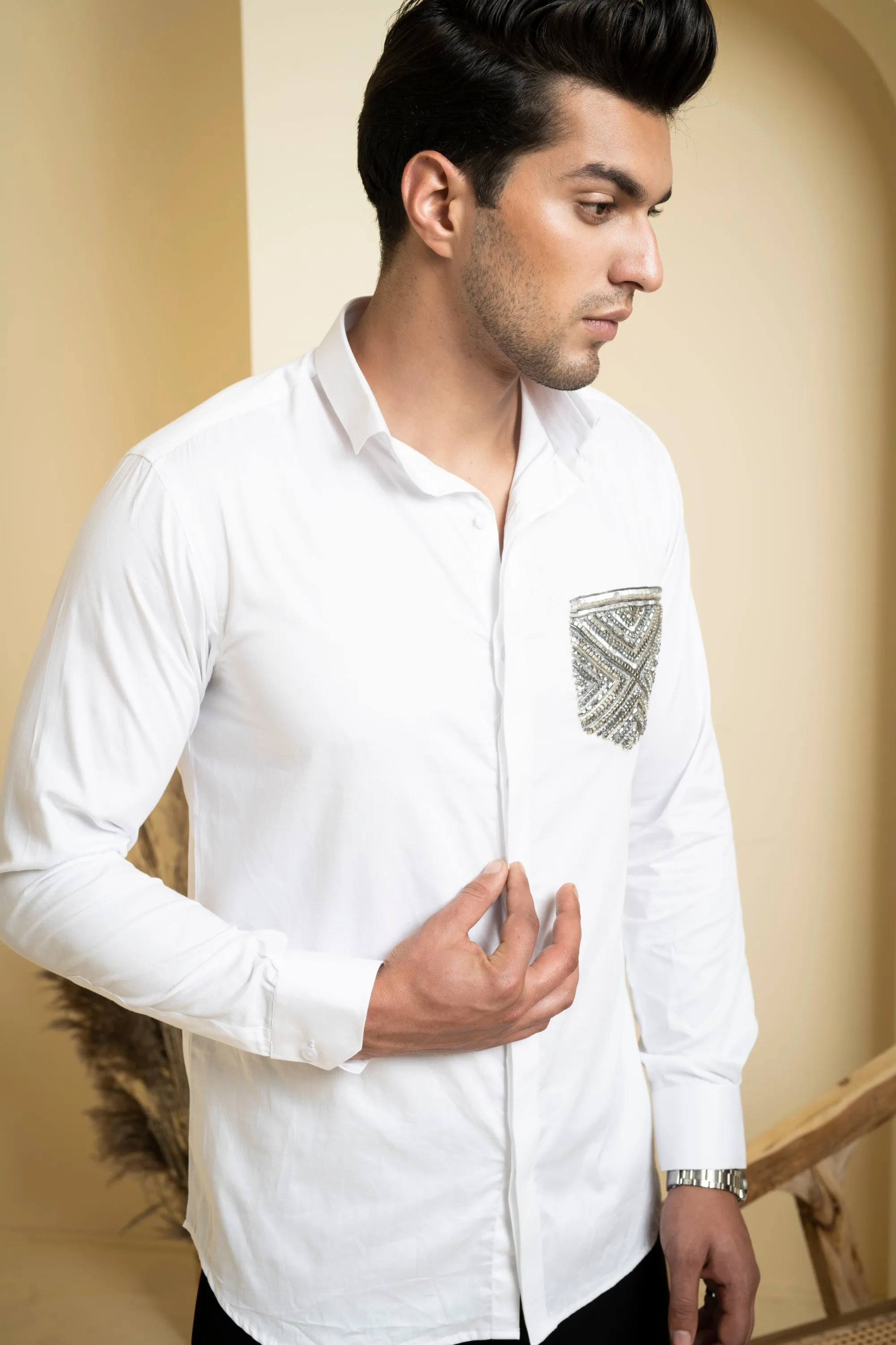 Men's White Color Elnor Full Sleeves Shirt - Hilo Design