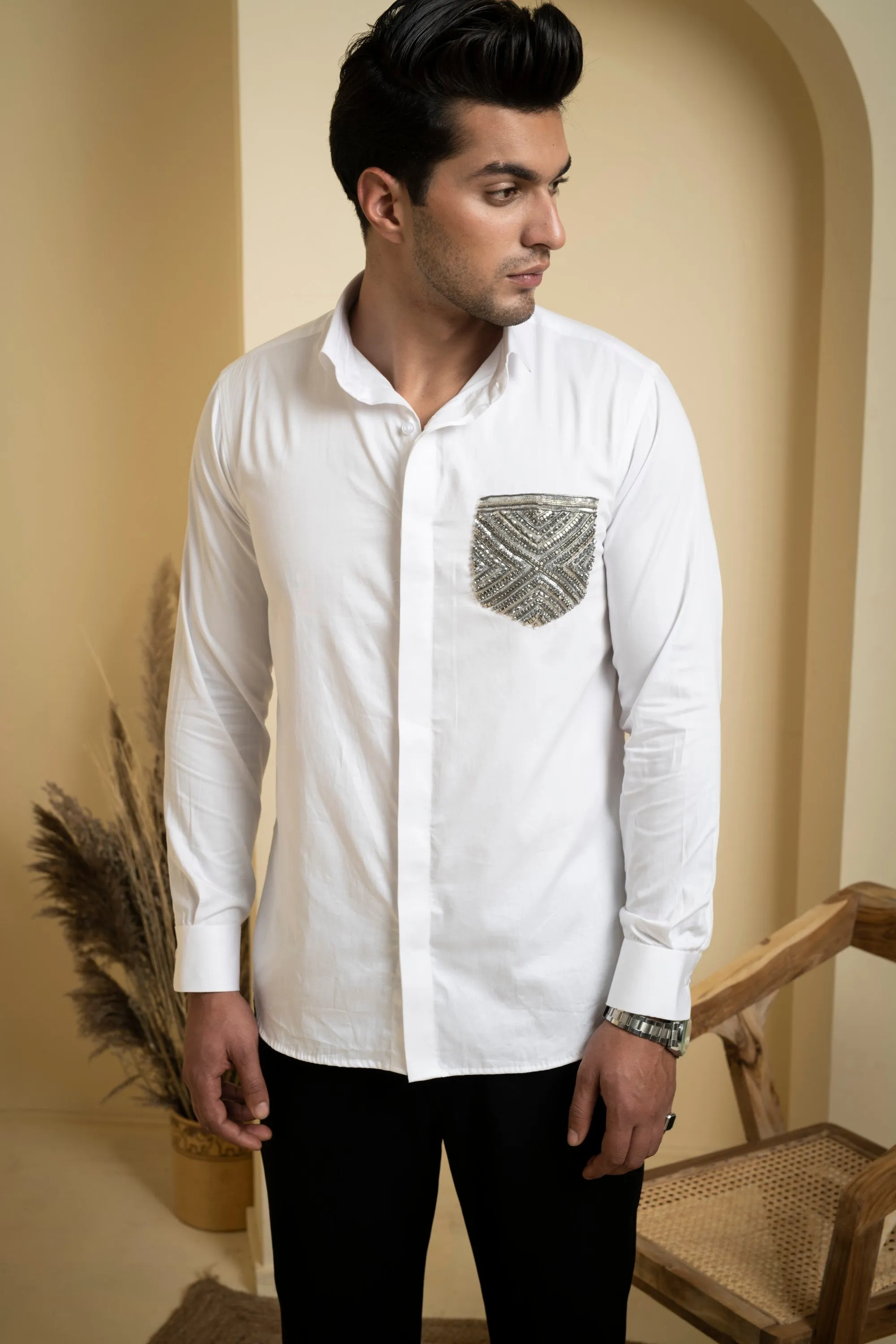 Men's White Color Elnor Full Sleeves Shirt - Hilo Design