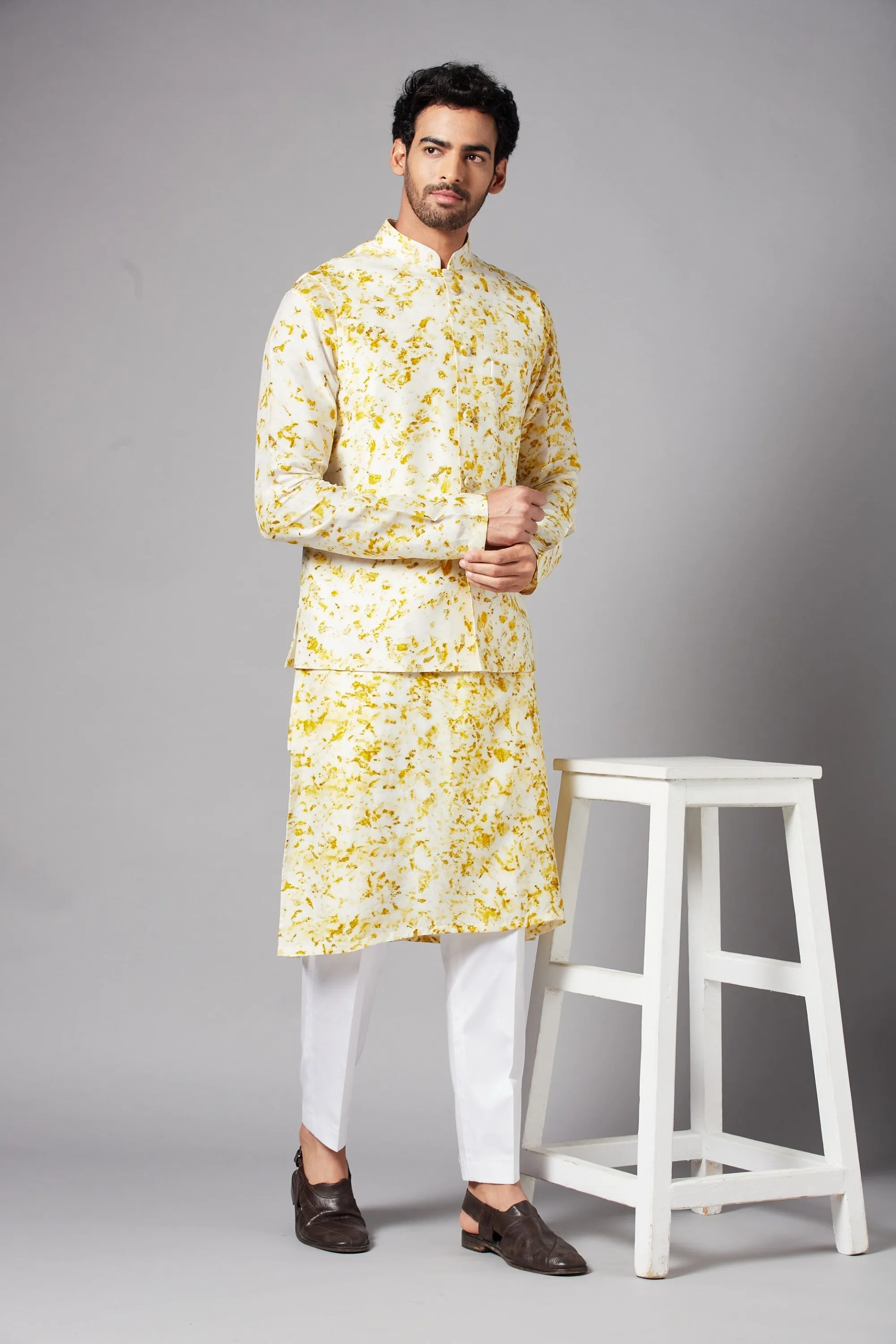 Men's White Color Nehru Jacket With Kurta Pant Set - Hilo Design