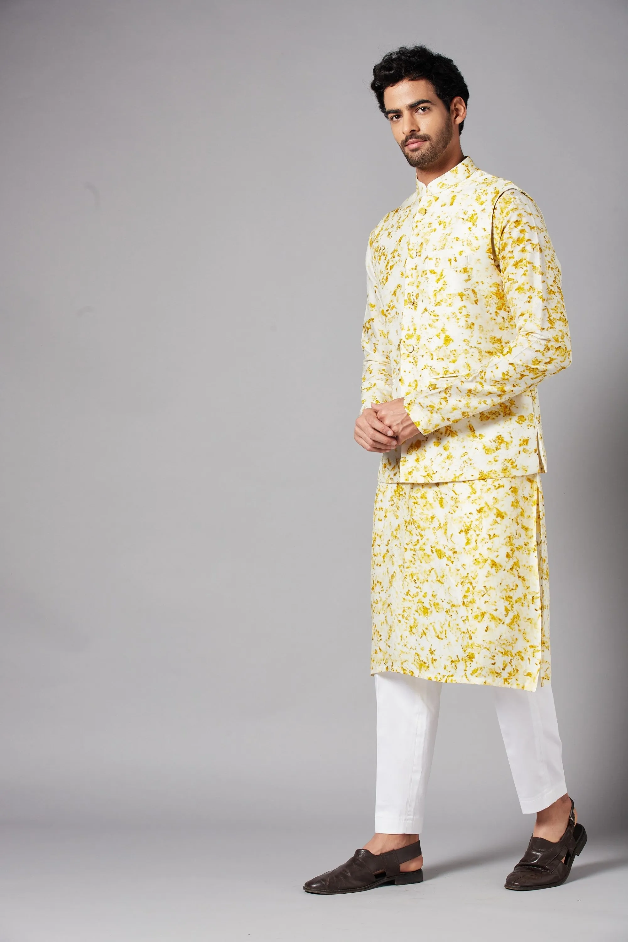 Men's White Color Nehru Jacket With Kurta Pant Set - Hilo Design