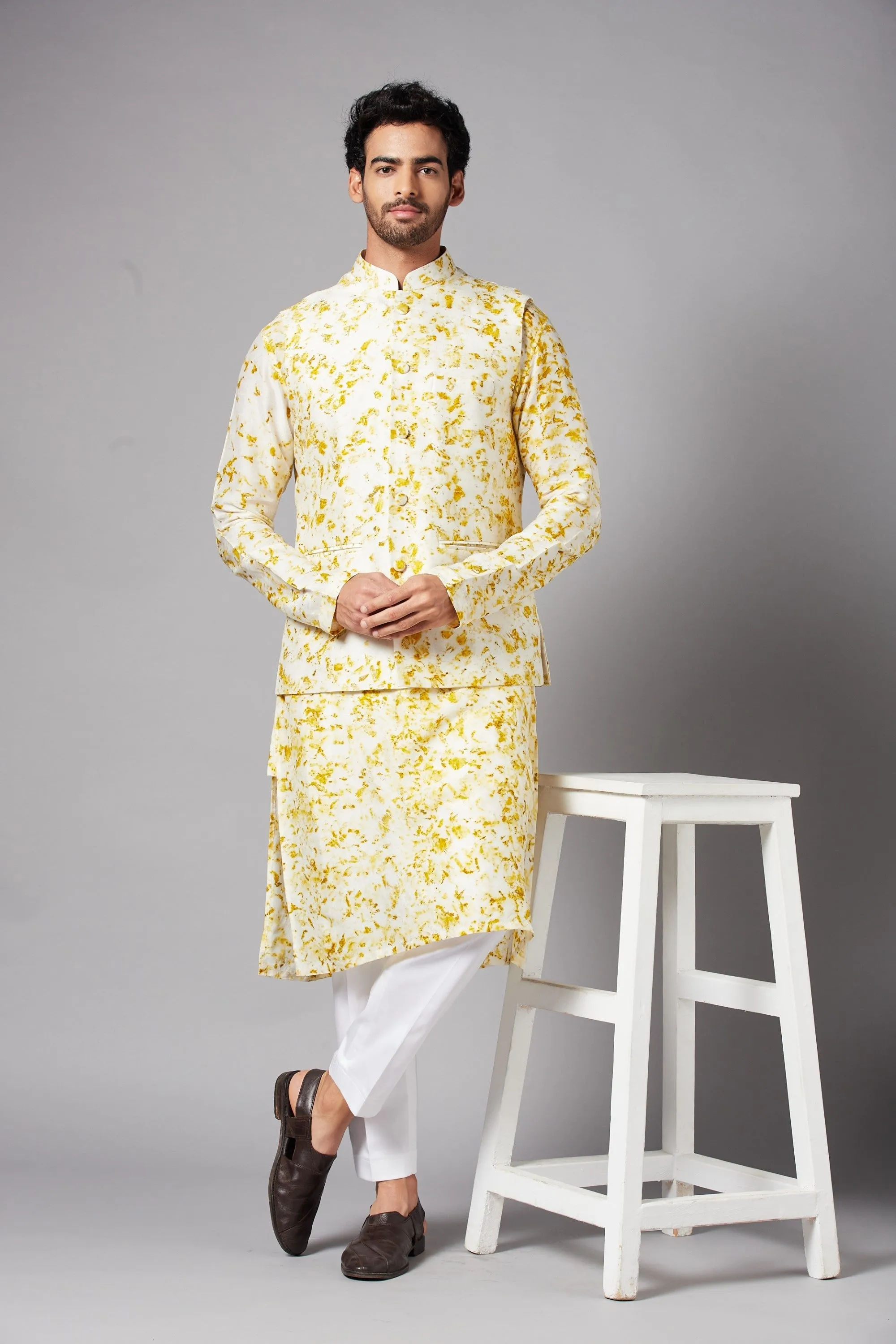 Men's White Color Nehru Jacket With Kurta Pant Set - Hilo Design