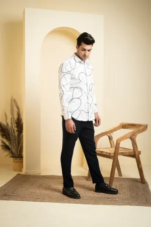 Men's White Color Seiche Designer Abstract White Shirt Full Sleeves Casual Shirt - Hilo Design