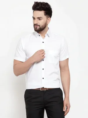 Men's White Cotton Half Sleeves Solid Formal Shirts - Taantav