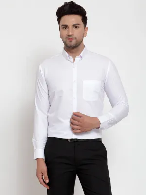 Men's White Cotton Solid Button Down Formal Shirts ( SF 713White ) - Jainish