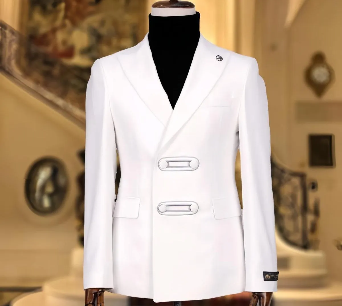 Mens White Double Breasted Suit