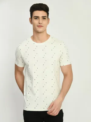 Men's White Printed Dot T-Shirt