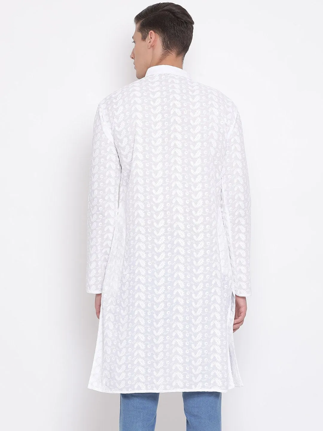 Men's White Pure Cotton Chikankari Kurta - Vastramay