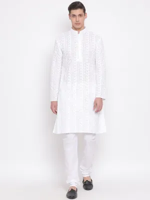 Men's White Pure Cotton Kurta and Pyjama Set - Vastramay