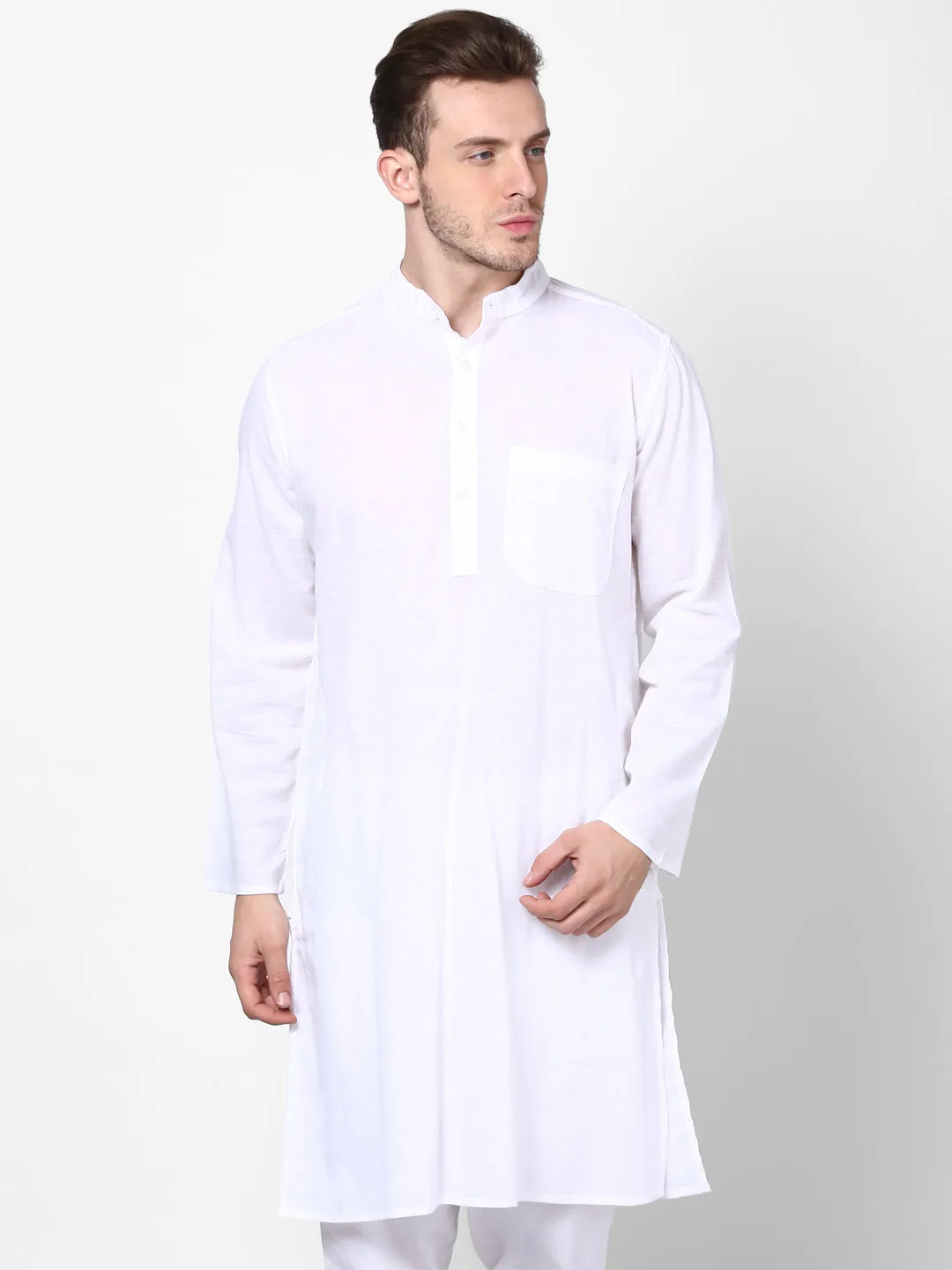 Men's White Pure Cotton Kurta - Even Apparels