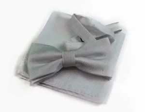 Mens White With Silver Stars Matching Bow Tie & Pocket Square Set