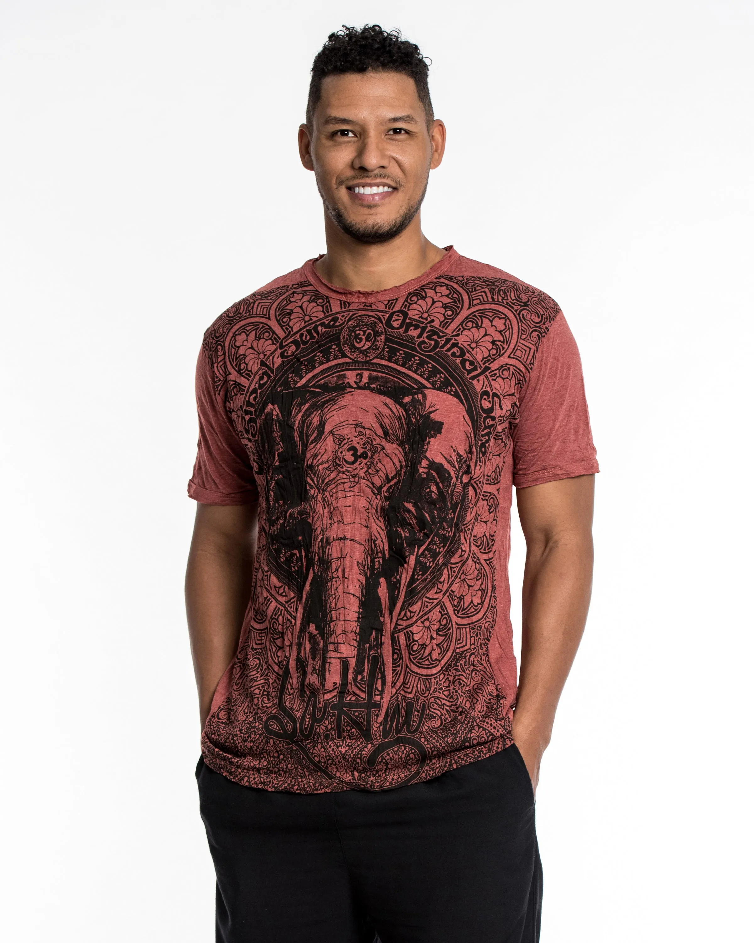 Mens Wild Elephant T-Shirt in Brick