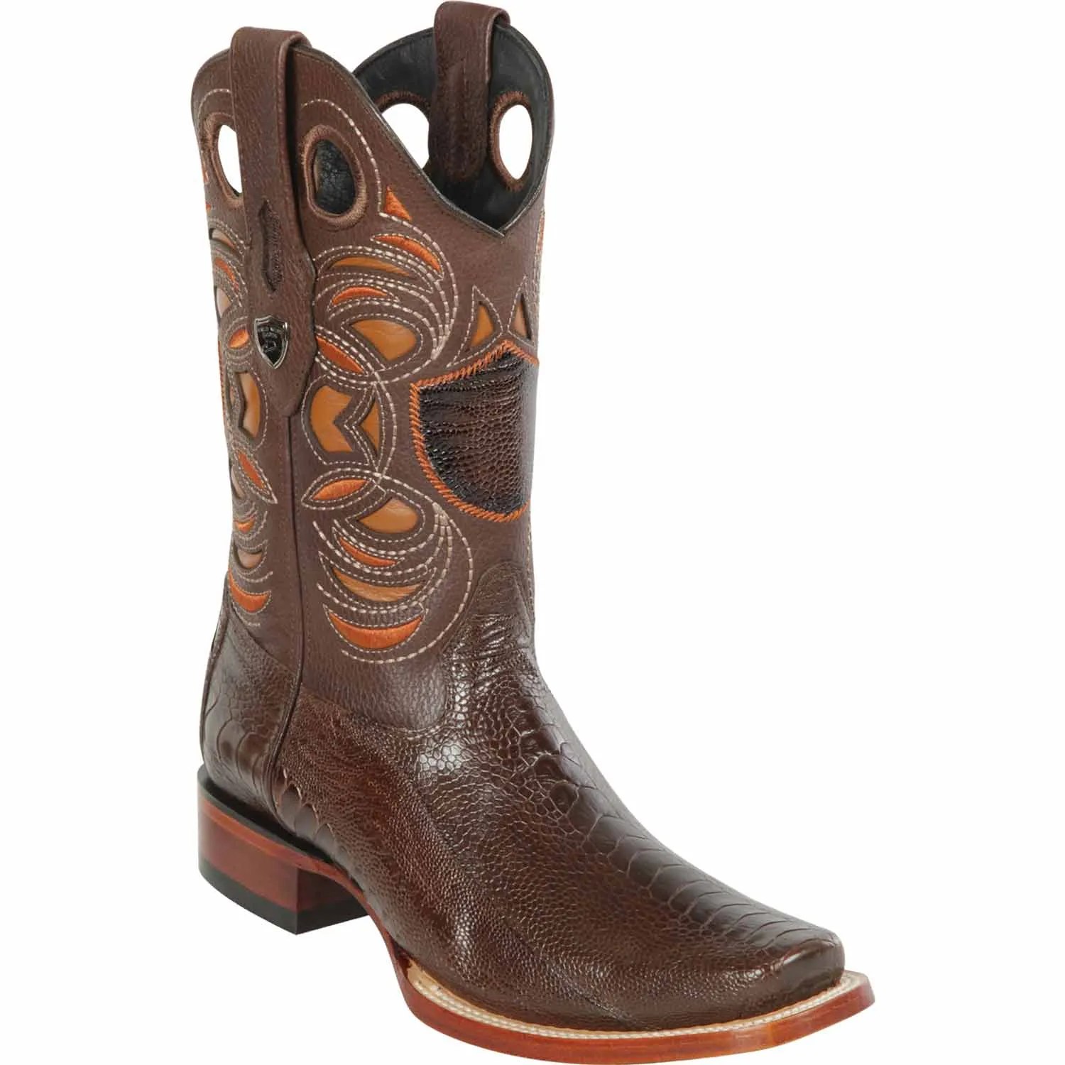 Men's Wild West Ostrich Leg Skin Rodeo Toe Boot 28180507