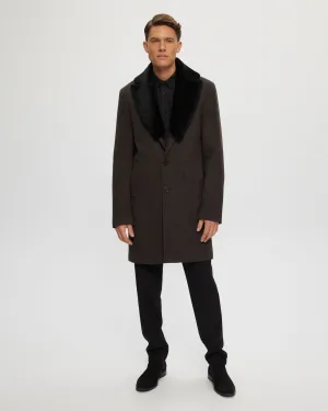 Men's Wool Short Coat with Detachable Merino Shearling Lamb Collar