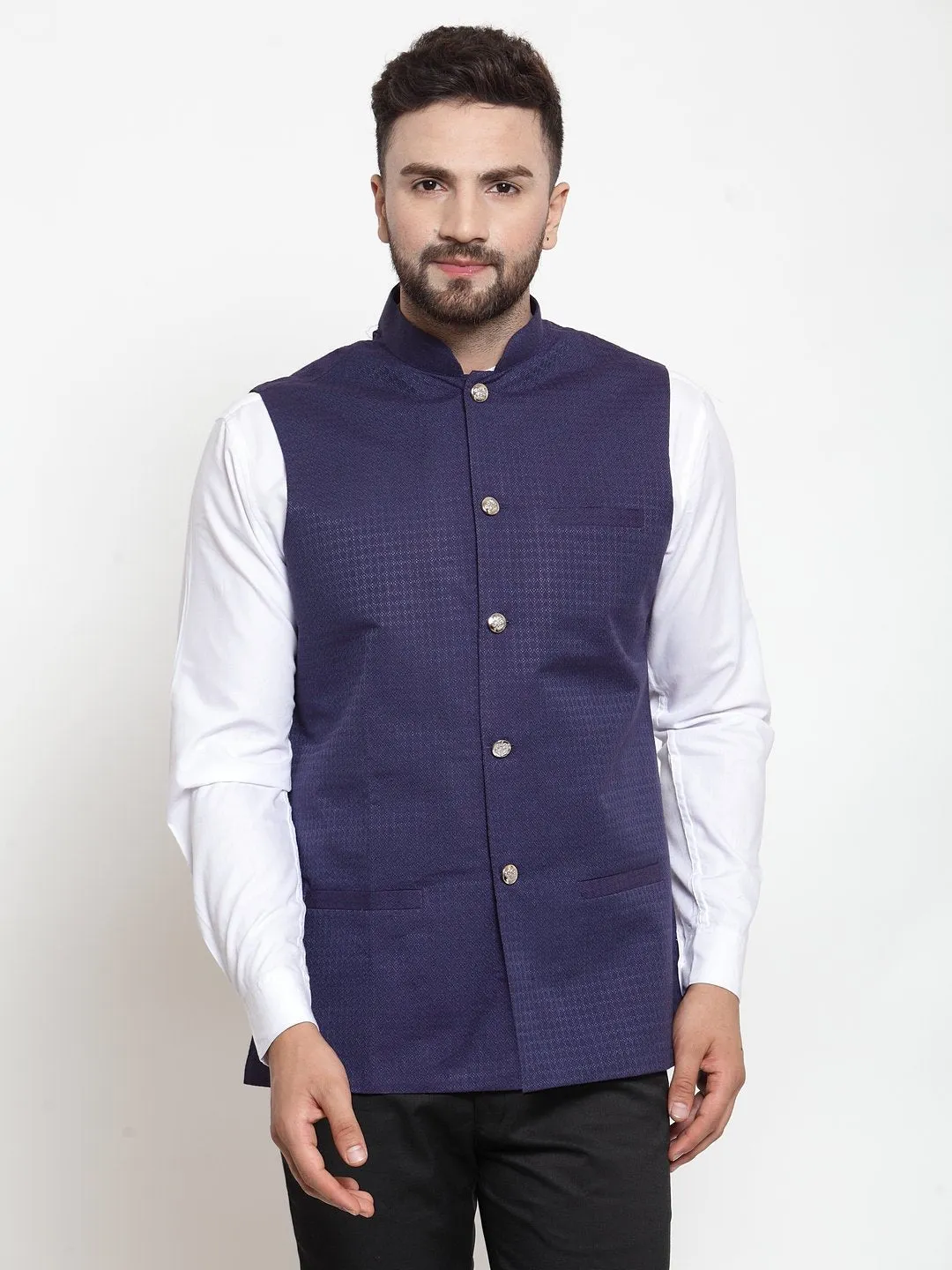 Men's Woven Design Nehru Jacket - Virat Fashions