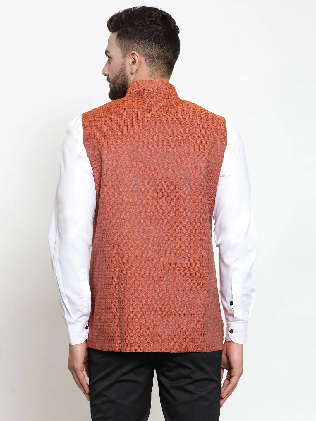 Men's Woven Design Nehru Jacket - Virat Fashions