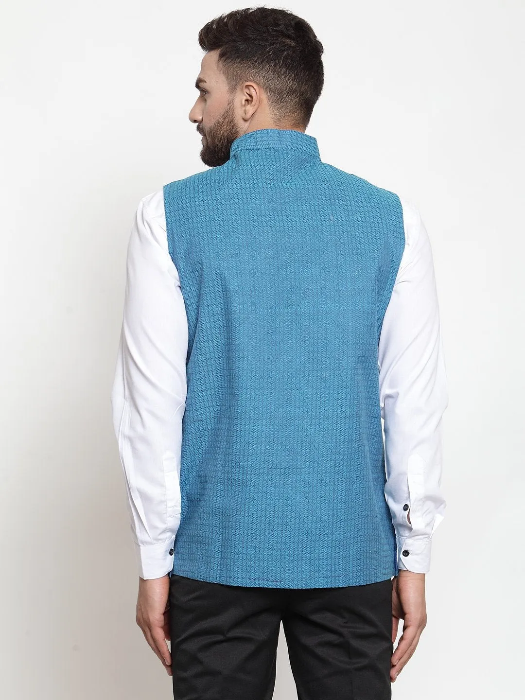 Men's Woven Design Nehru Jacket - Virat Fashions