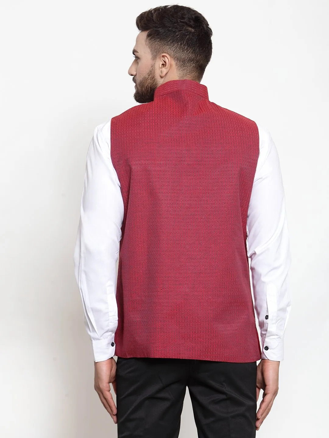 Men's Woven Design Nehru Jacket - Virat Fashions