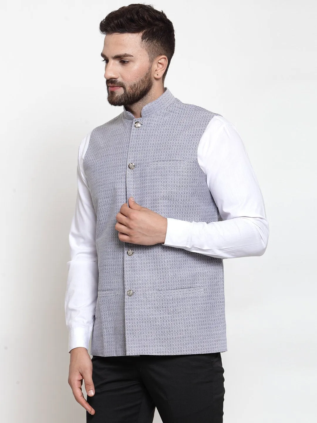 Men's Woven Design Nehru Jacket - Virat Fashions