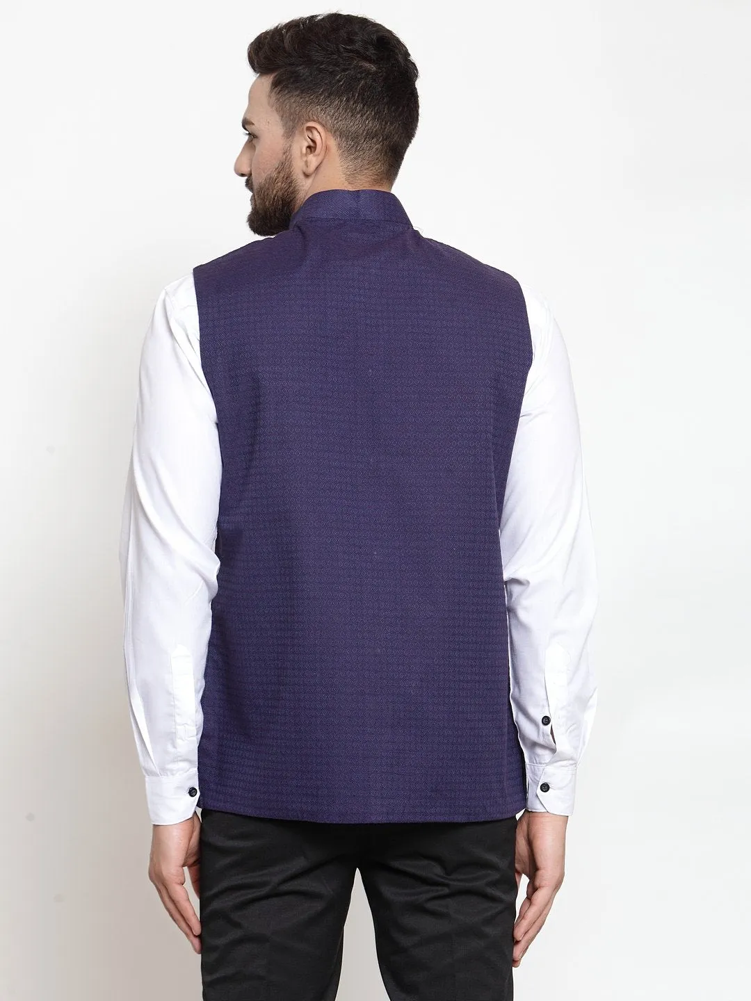 Men's Woven Design Nehru Jacket - Virat Fashions