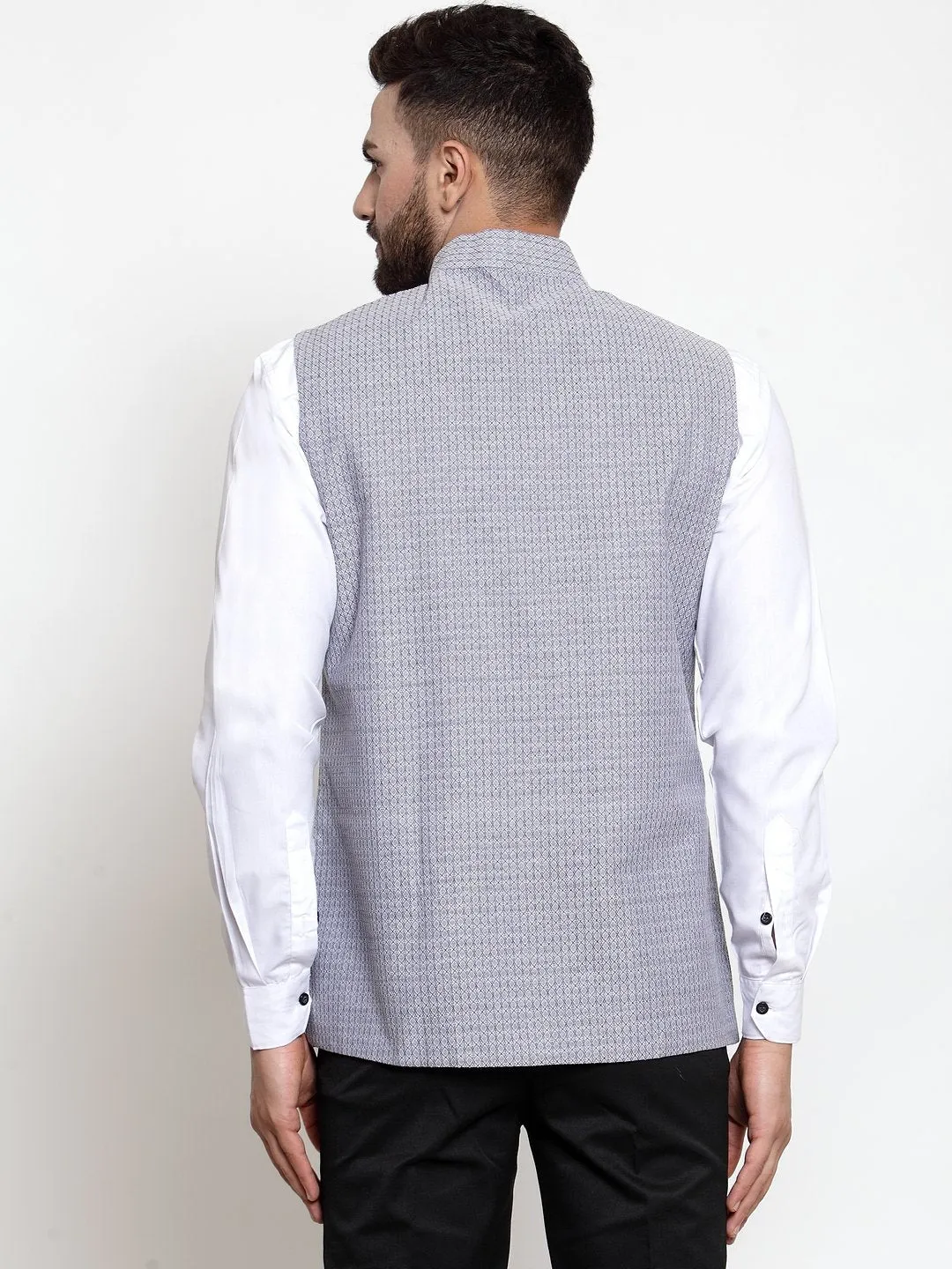 Men's Woven Design Nehru Jacket - Virat Fashions