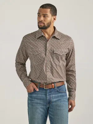 Men's Wrangler 20X Competition Advanced Comfort Brown Geometric Print Western Snap Shirt