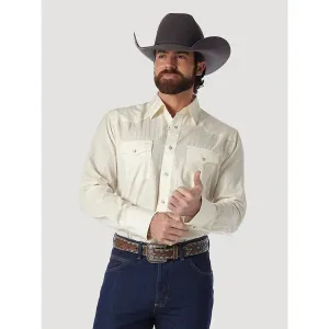 MEN'S WRANGLER® WESTERN LONG SLEEVE WESTERN SNAP DOBBY STRIPE ECRU SHIRT