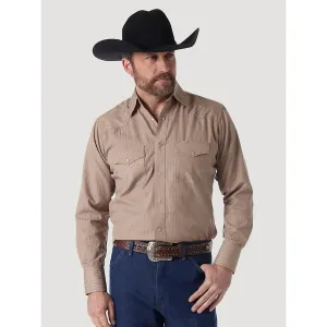 MEN'S WRANGLER® WESTERN LONG SLEEVE WESTERN SNAP DOBBY STRIPE TAN SHIRT