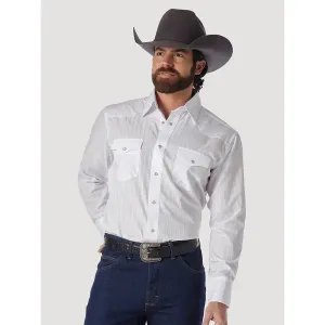 MEN'S WRANGLER® WESTERN LONG SLEEVE WESTERN SNAP DOBBY STRIPE WHITE SHIRT