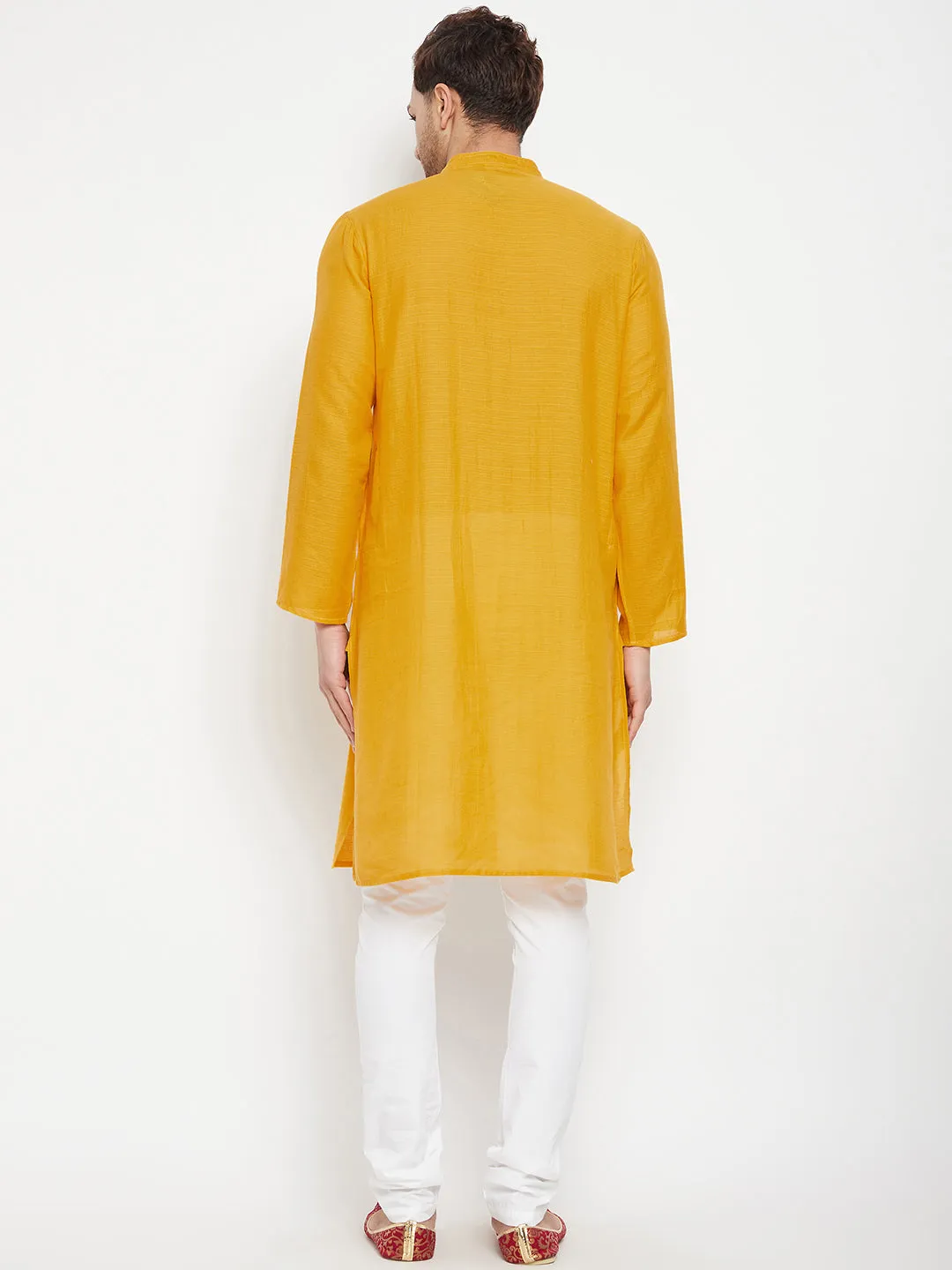 Men's Yellow Color Long Kurta with Band Collar - Even Apparels