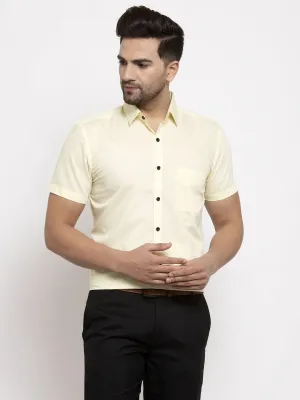 Men's Yellow Cotton Half Sleeves Solid Formal Shirts ( SF 754Lime ) - Jainish