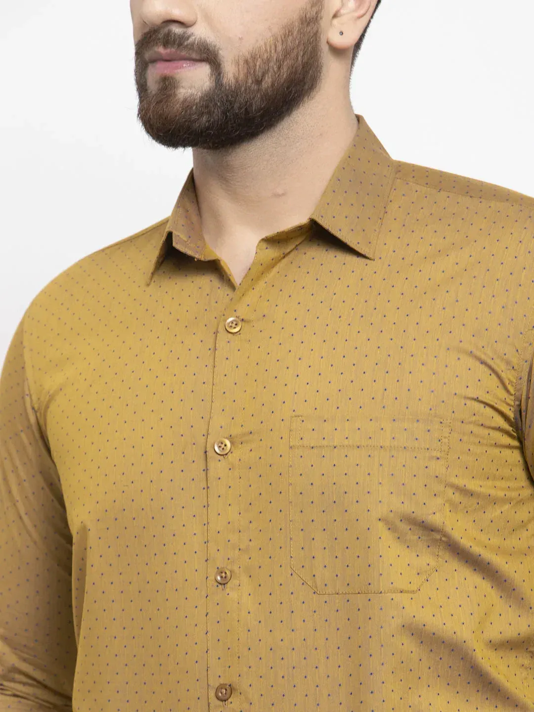 Men's Yellow Cotton Polka Dots Formal Shirts - Taantav