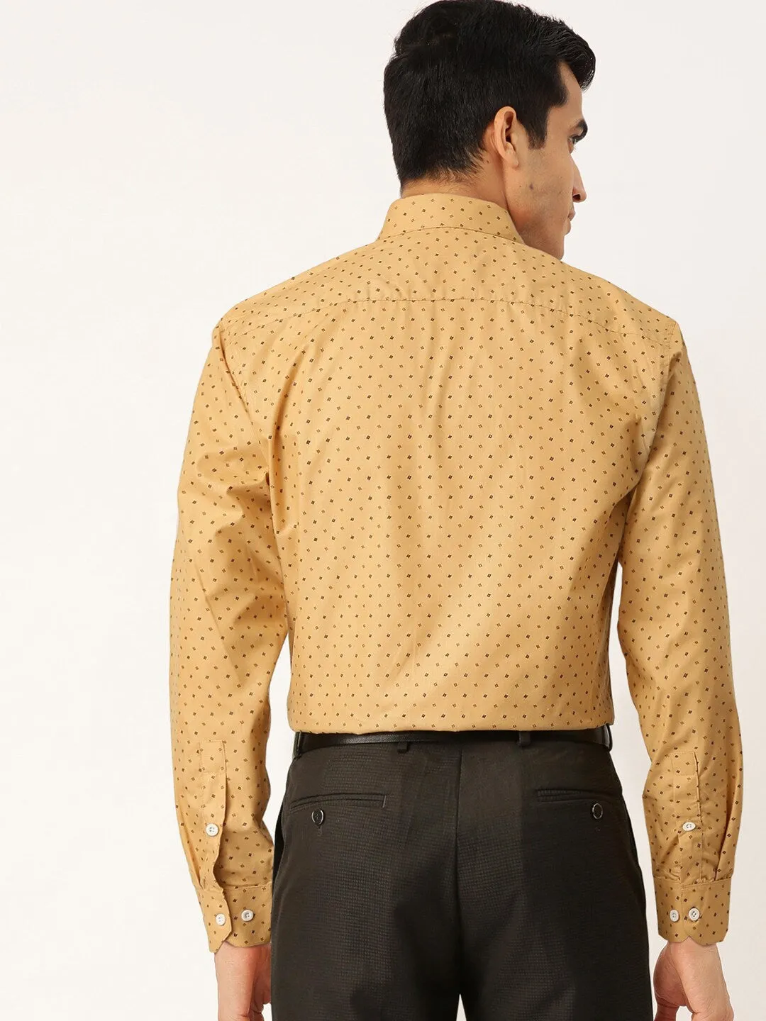 Men's Yellow Cotton Printed Formal Shirts ( SF 716Mustard ) - Jainish