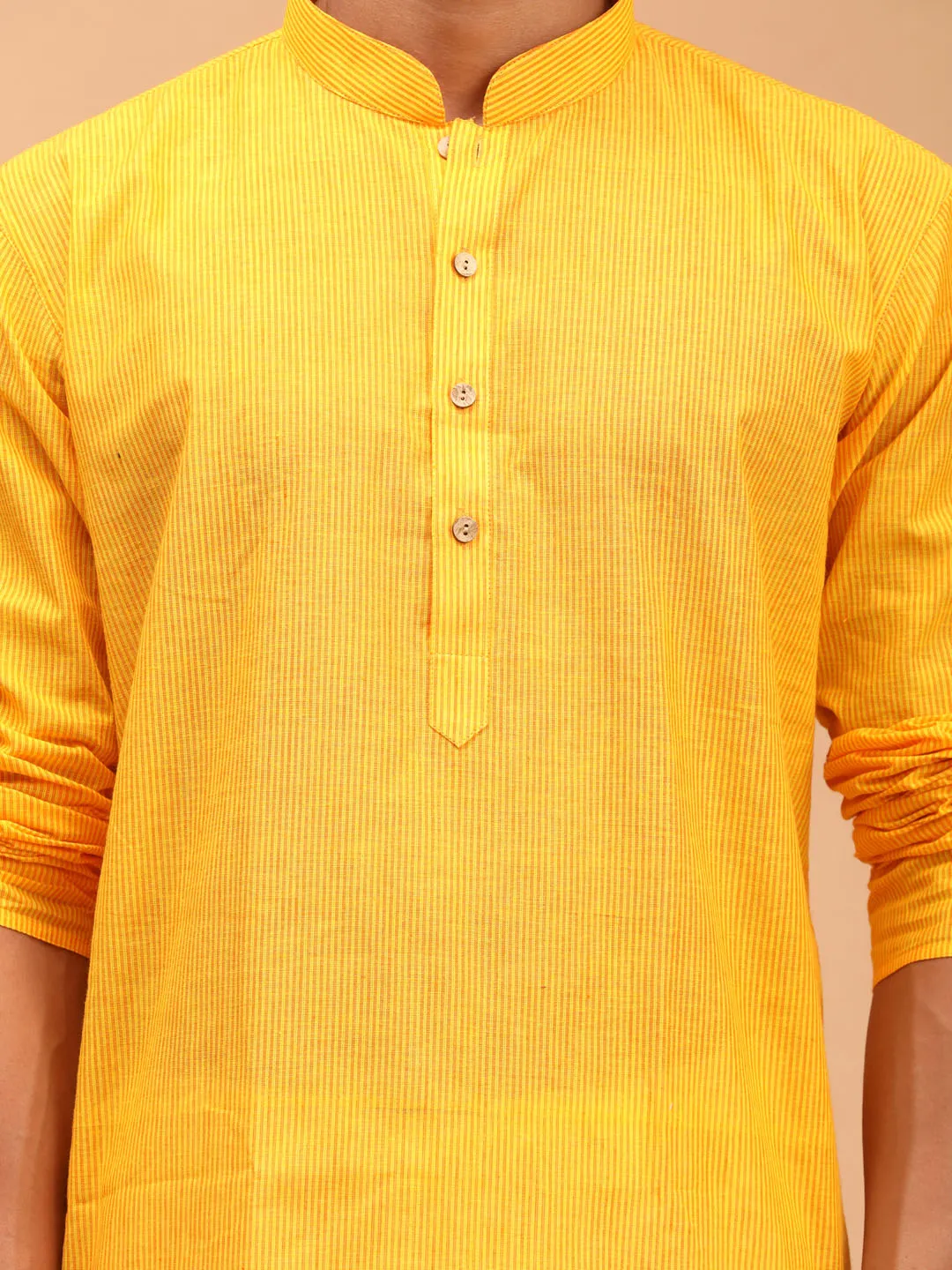 Men's Yellow Pure Cotton Kurta Pyjama Set - Vastramay