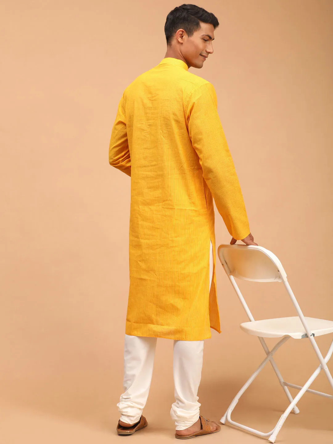 Men's Yellow Pure Cotton Kurta Pyjama Set - Vastramay