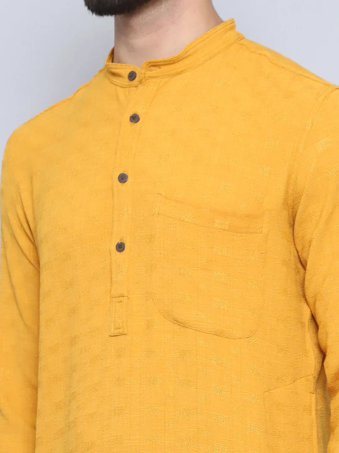 Men's Yellow Pure Rayon Self Design Kurta - Even Apparels