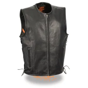 Men's Zipper Front Side Lace Leather Vest w/ Seamless Design