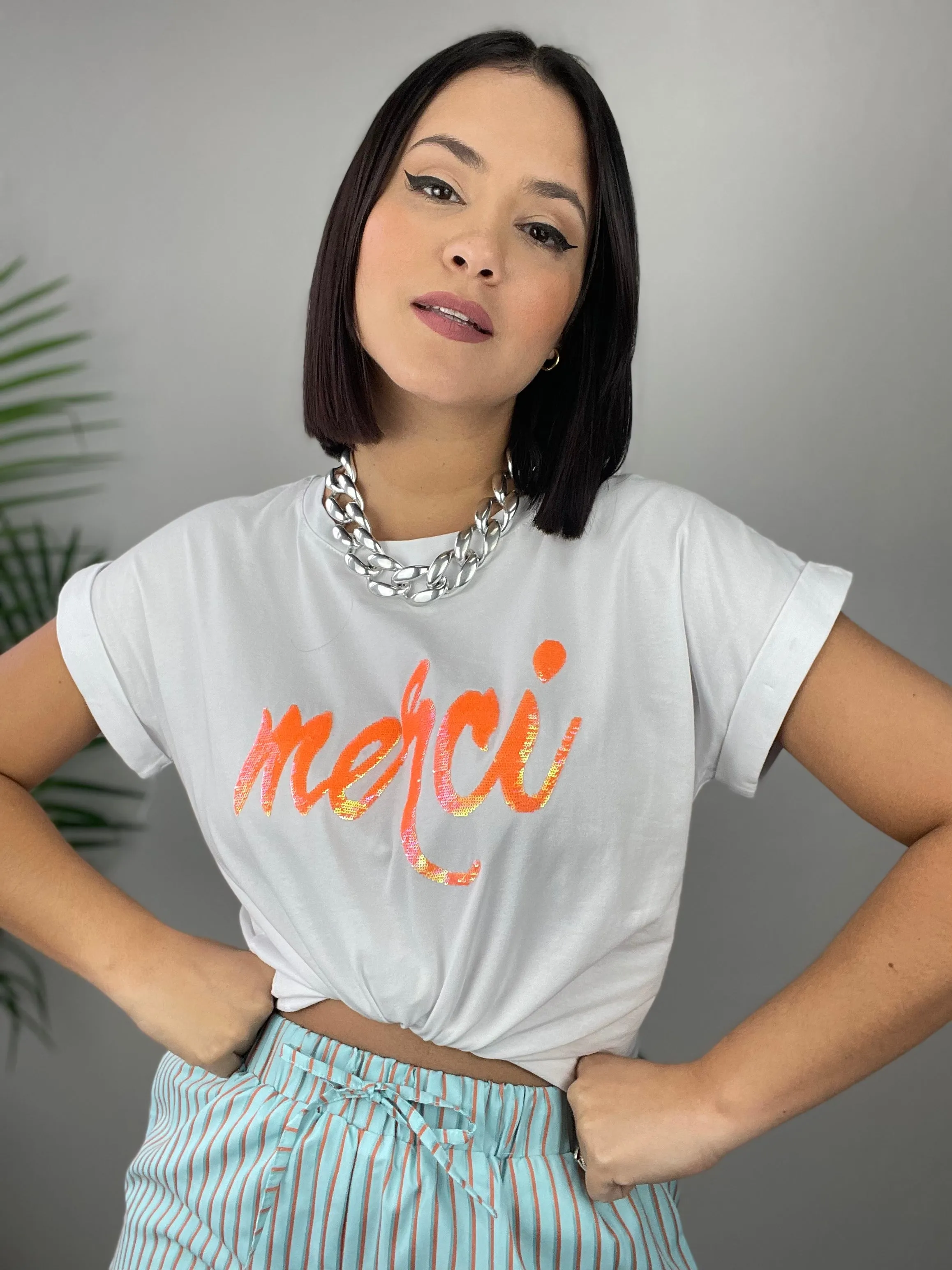 Merci Orange Sequins T-shirt