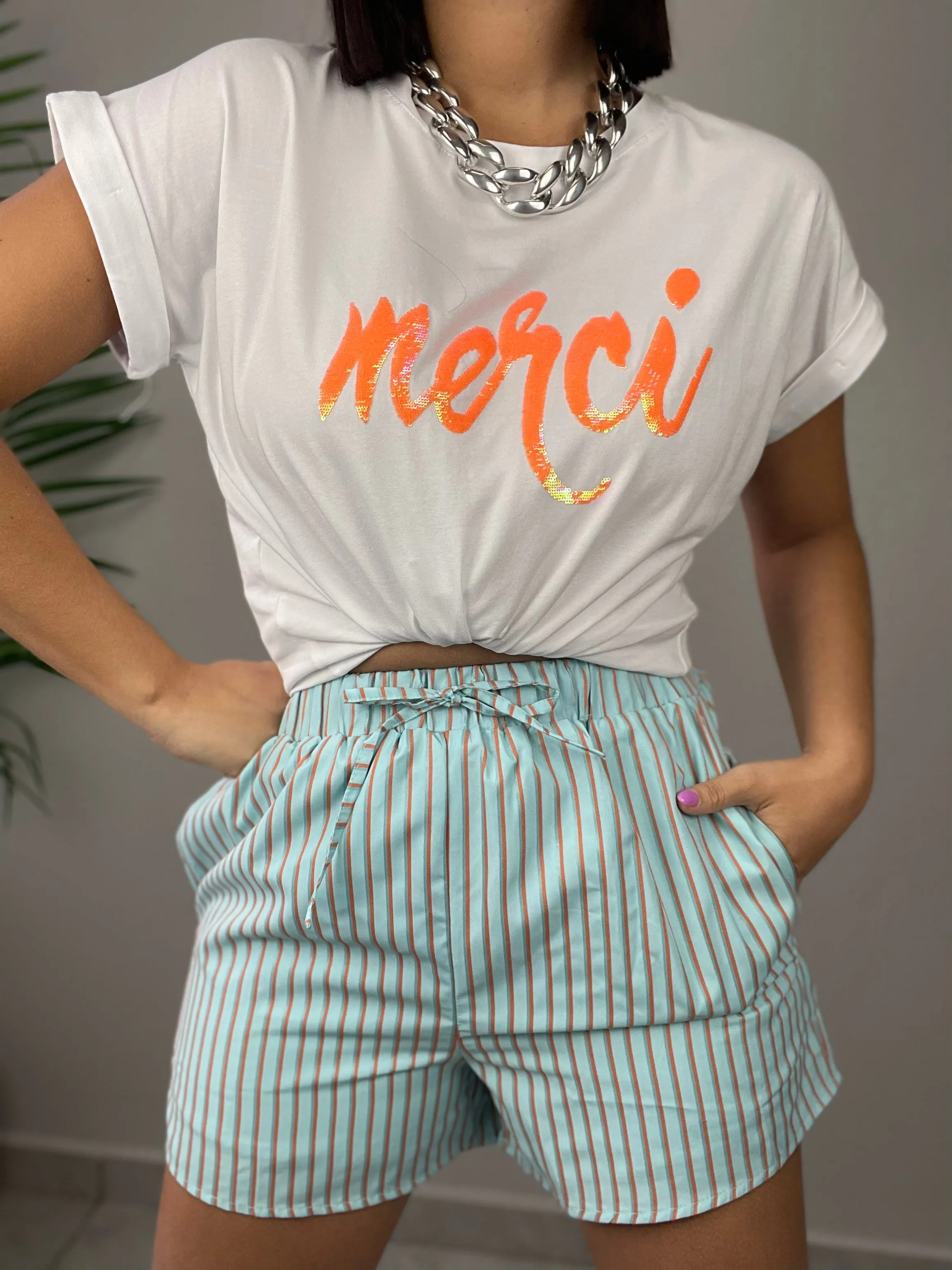 Merci Orange Sequins T-shirt