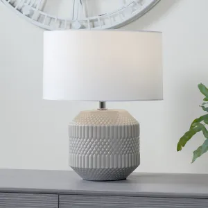 Meribel Geo Textured Ceramic Table Lamp in Grey