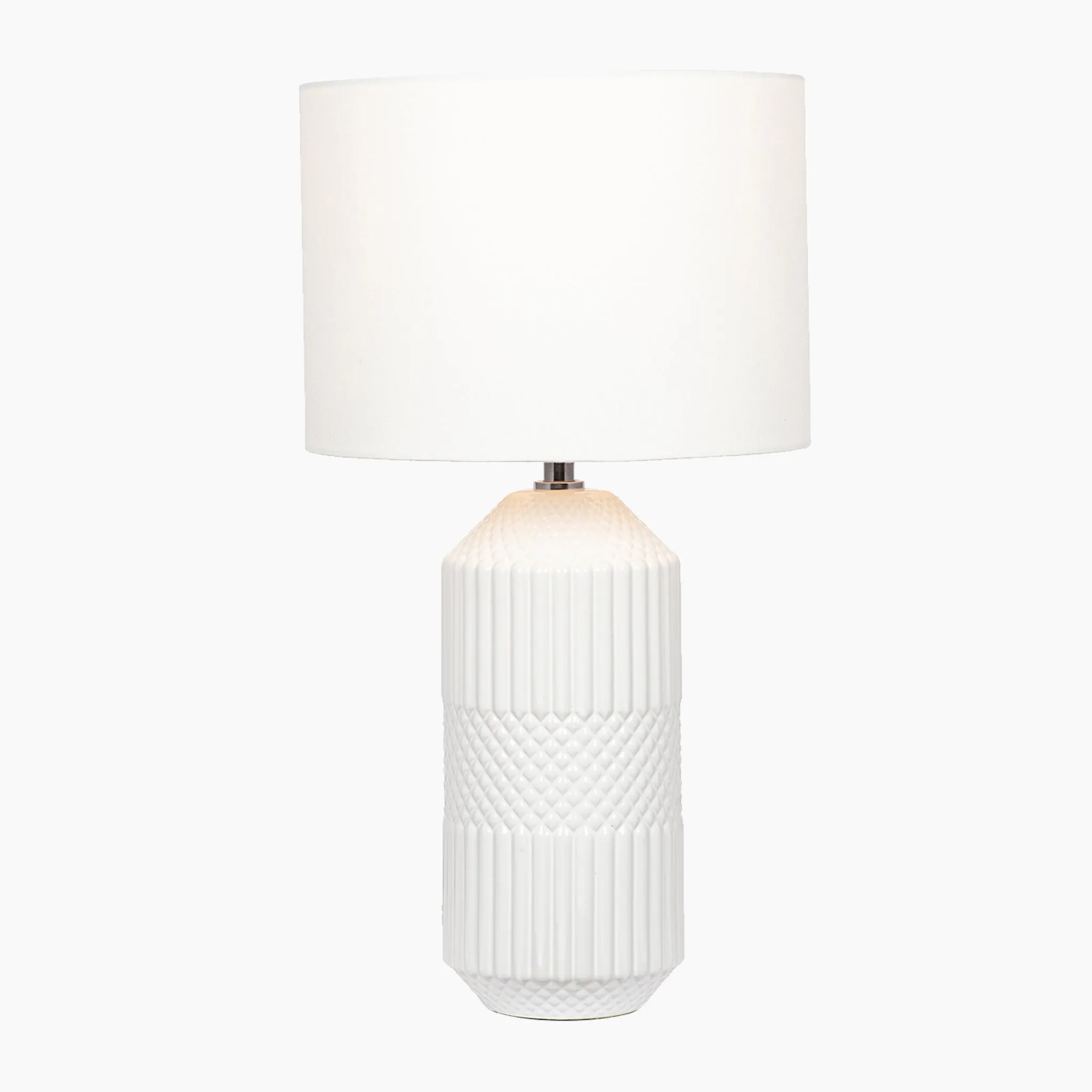 Meribel Geo Textured Tall Ceramic Table Lamp in White