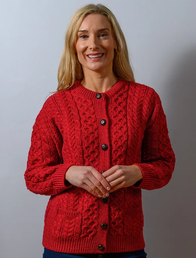 Merino Aran Lumber Cardigan | Rich Red