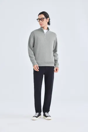 Merino-Blend Half Zip French Rib Sweater | Grey EBC054