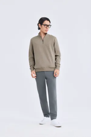 Merino-Blend Half Zip French Rib Sweater | Khaki E7W025