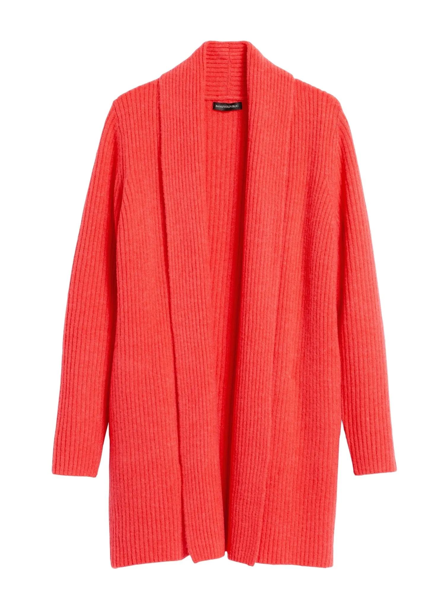 Merino-Blend Long Cardigan Sweater in Orange-Red