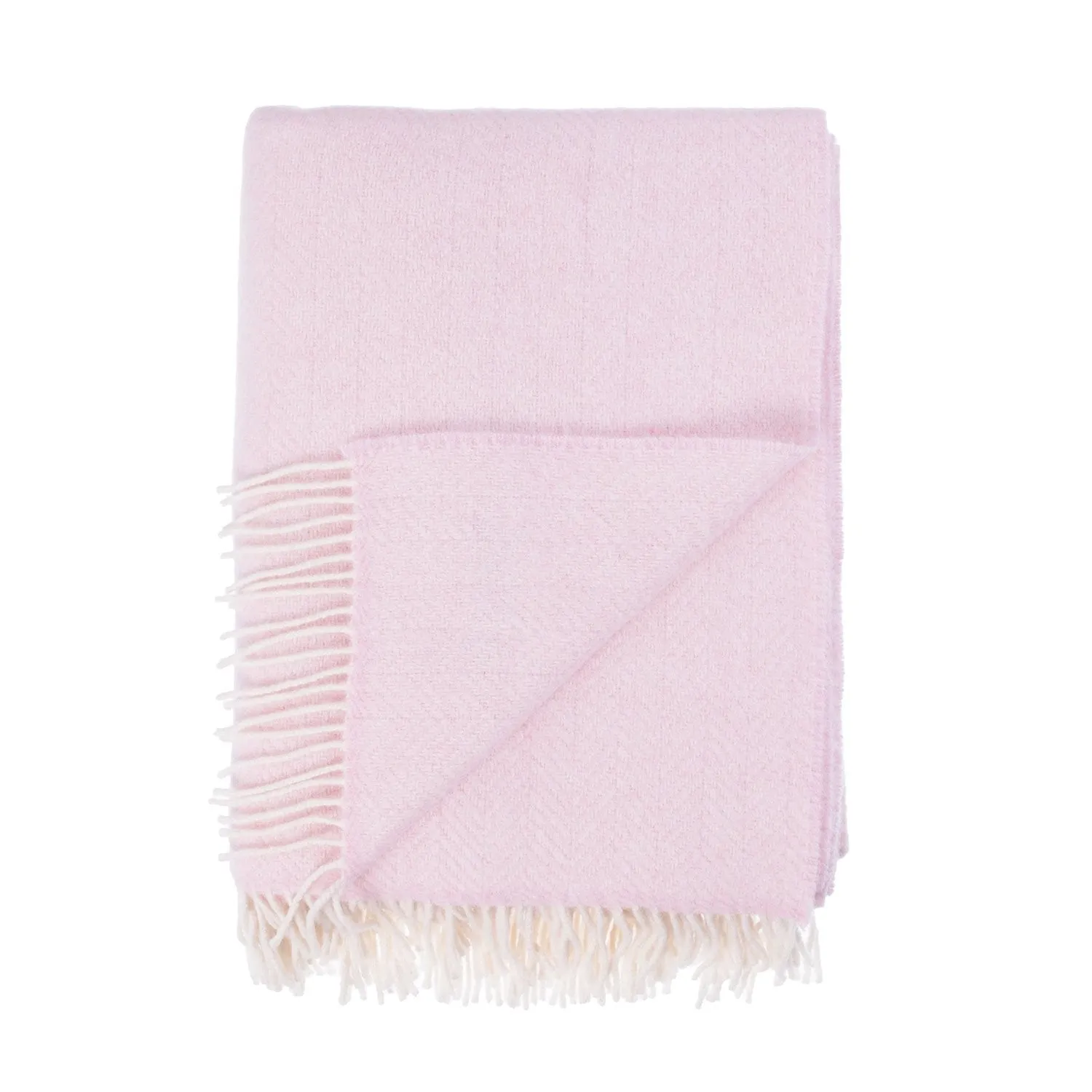 Merino Cashmere Blend Throw Softest Pink Herringbone