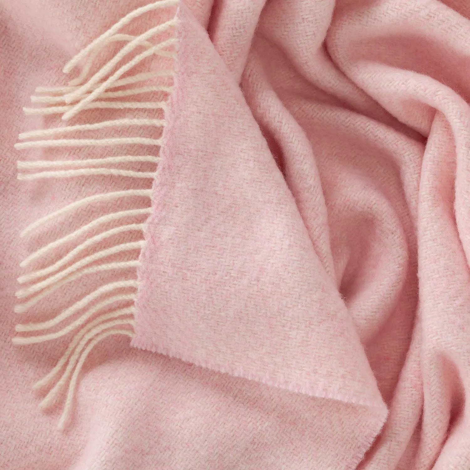 Merino Cashmere Blend Throw Softest Pink Herringbone