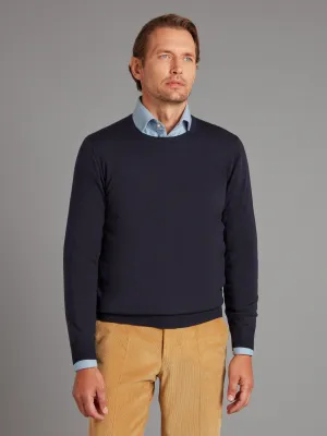 Merino Crew Neck Sweater - Dark Navy