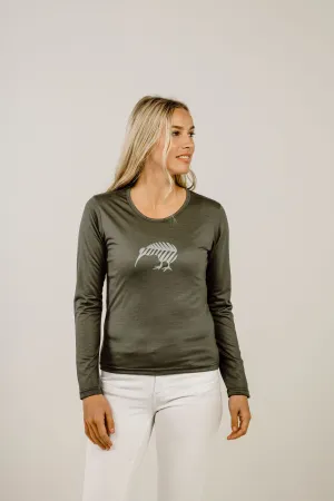 Merino Kiwi Long Sleeve Ladies T-Shirt