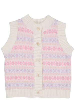 MERINO PATTERN BUTTON VEST - LAVENDER COMBI