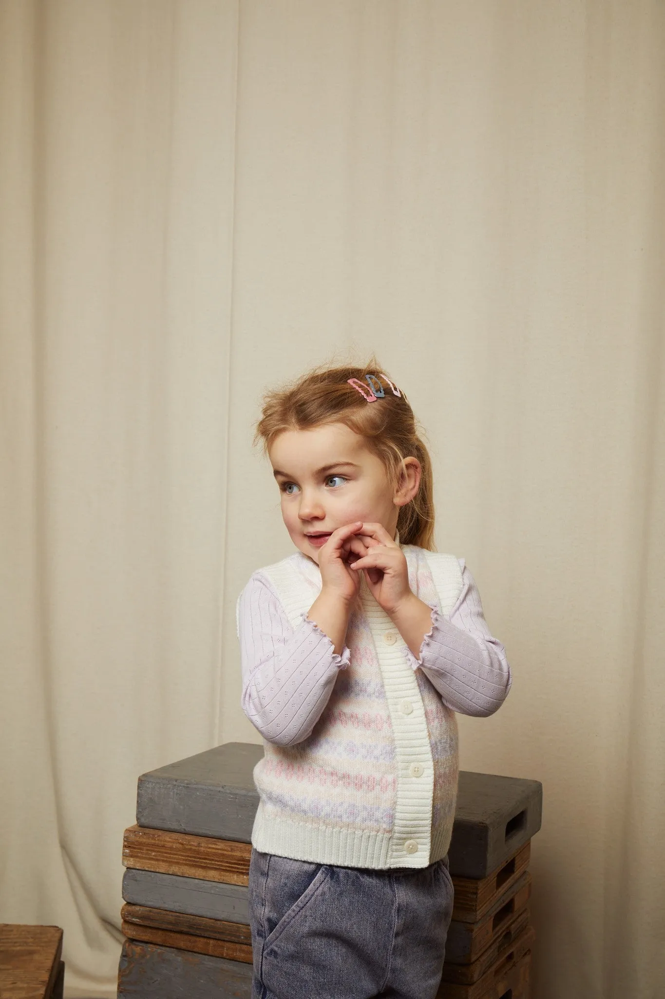 MERINO PATTERN BUTTON VEST - LAVENDER COMBI